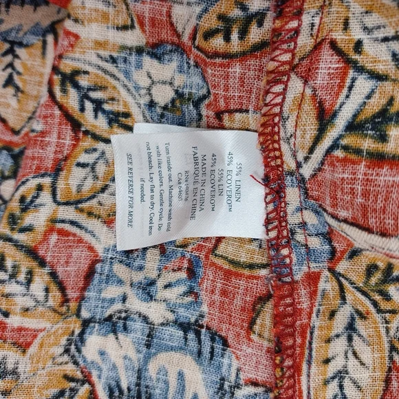 Faherty Carmel Print Linen Blend Midi Dress Size XS Tie Waist Floral Boho Pocket - Picture 11 of 15